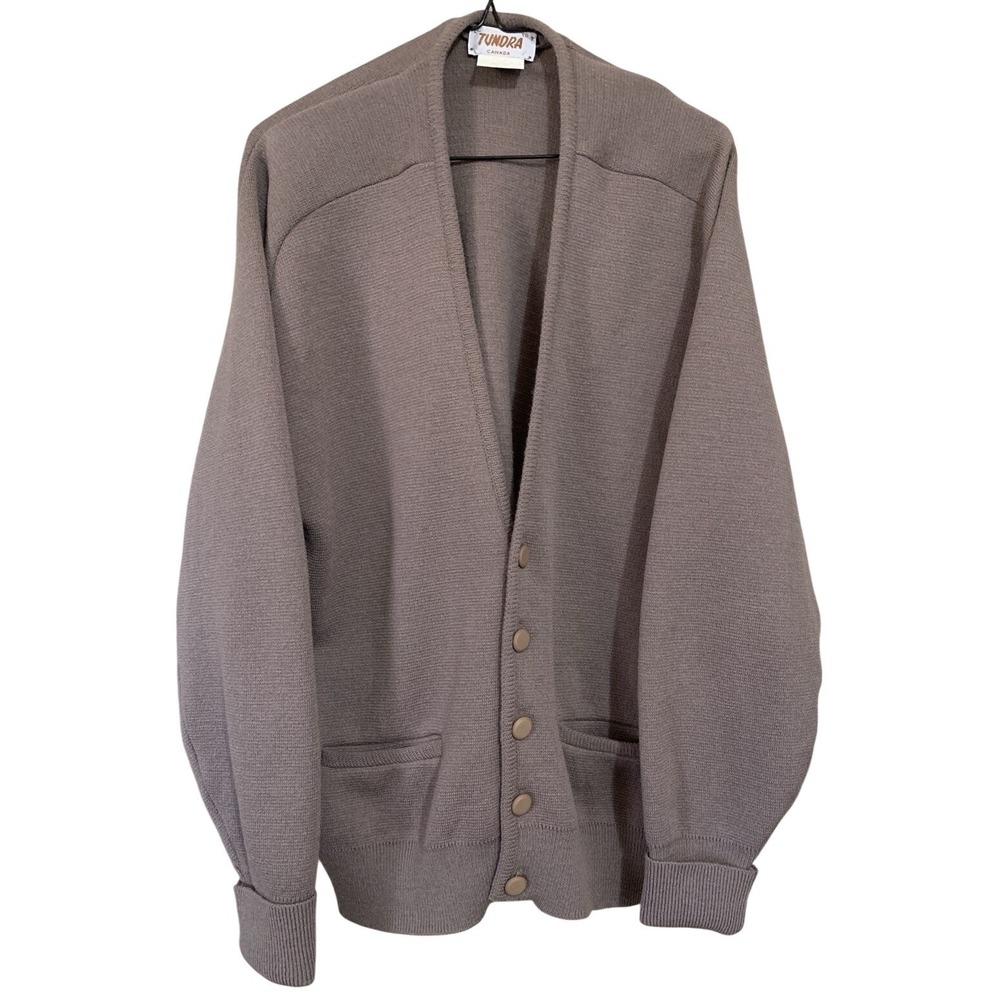 VTG Tundra Canada Cardigan Sweater Wool Blend Men's XL‎ Beige Grandpa Core Retro